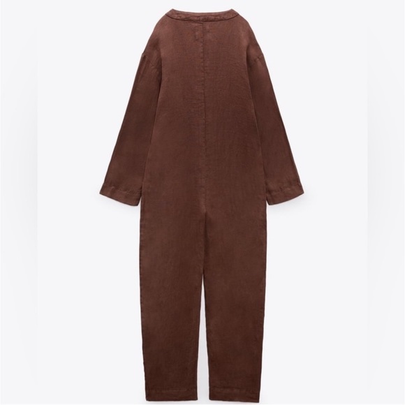 NWT Zara 100% Linen Brown Jumpsuit The Veronica Overall Brown Size Small‎ - Picture 15 of 16